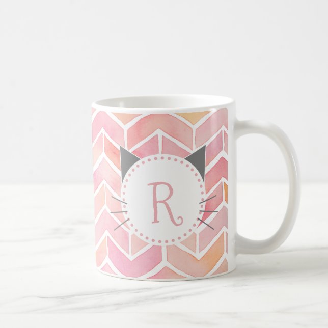 Mug Motif rose Chevron | Monogramme de chat mignon (Droite)