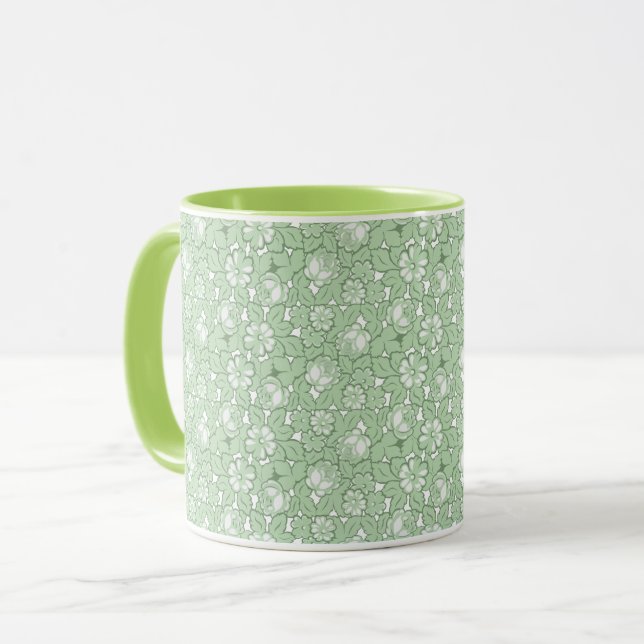 Mug motif rose en vert clair (Devant gauche)