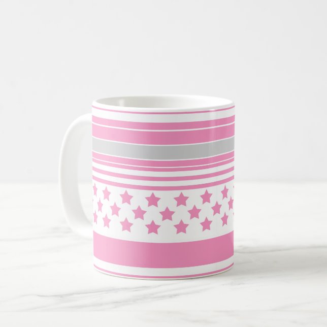 Mug Motif rose rayé avec des étoiles (Devant gauche)