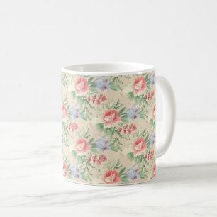 Mug Motif rose vintage et fleurs bleues