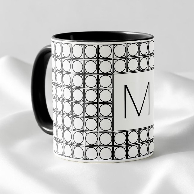 Mug Motif Rotin Moderne Chic Monogramme Initial Noir (Créateur téléchargé)