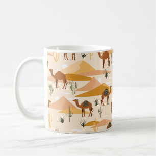 Mug Motif sans couture avec chameaux, dunes et cactus.