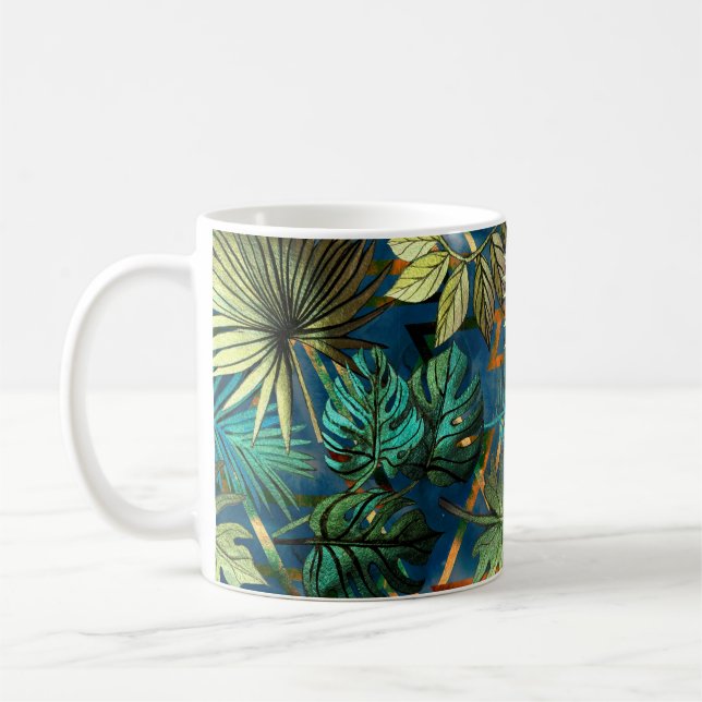 Mug Motif sans couture avec feuilles tropicaux et géom (Gauche)