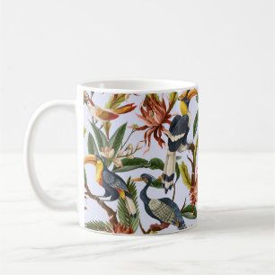 Mug Motif sans couture avec oiseaux et feuilles tropic