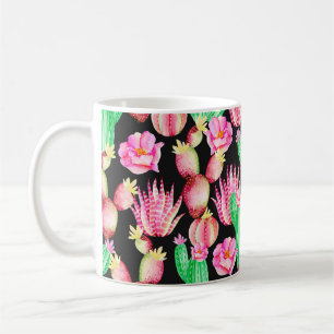Mug Motif sans couture avec succulents. Aquarelle cact