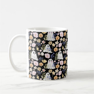 Mug Motif sans couture de fantôme mignon et de fleurs 