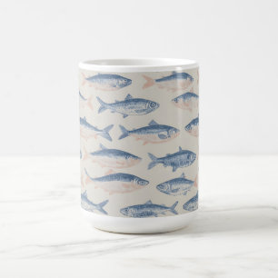 Mug Motif sans couture de poissons dessinés à la main 