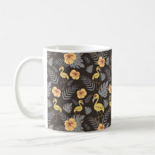 Mug motif sans couture Flamant rose avec fleurs et feu