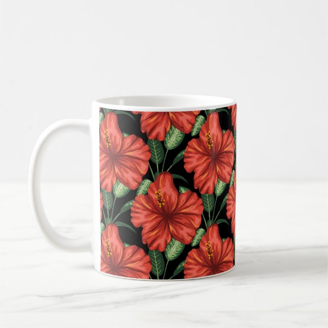 Mug Motif sans couture Fleurs rouges tropicales feuill (Gauche)