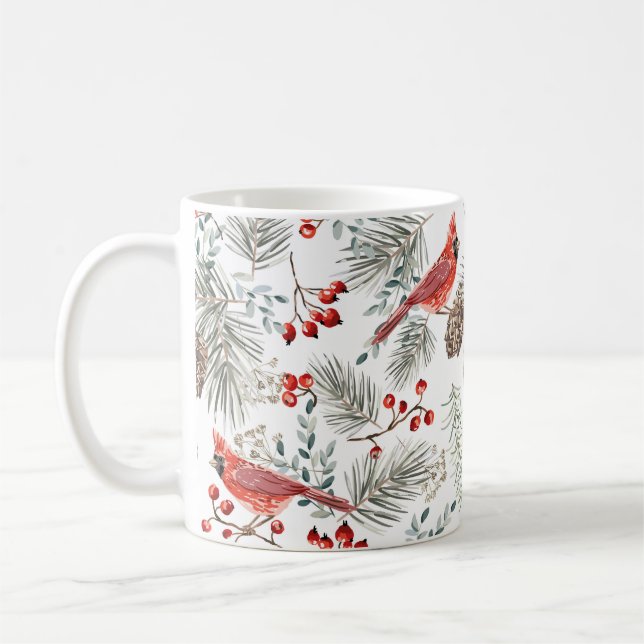 Mug Motif sans soudure de Noël, oiseaux cardinaux, rou (Gauche)
