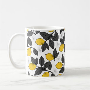 Mug Motif sans soudure tropicale avec citrons jaunes.