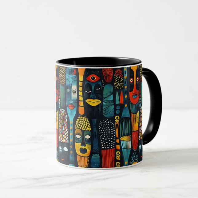 Mug Motif tribal africain avec idoles. (Devant droit)