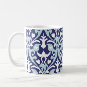 Mug Motif tribal moderne d'ikat girly bleu et blanc