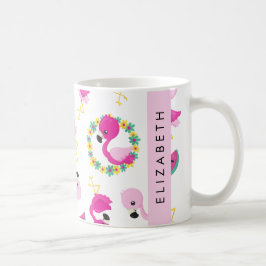 Mug Motif tropical, Flamants roses, Fleurs, Votre Nom