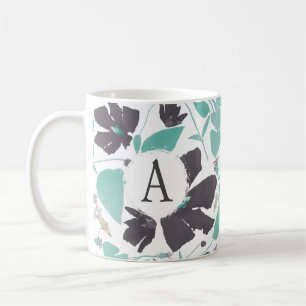 Mug Motif Turquoise  gris monogramme