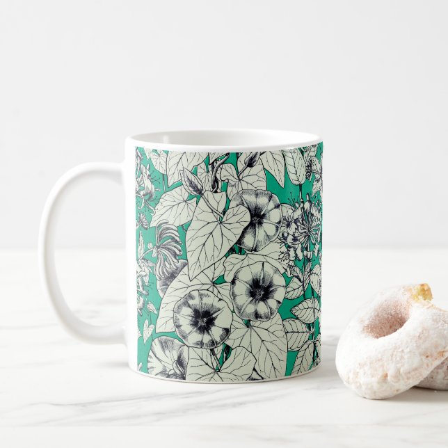 Mug Motif vert Turquoise blanc de fleurs graphiques (Avec donut)