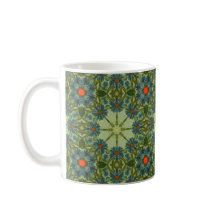 motif vintage en vert avec fleurs bleues