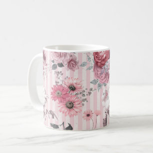 Mug Motif vintage rose rayé