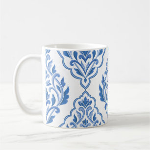 Mug Motif vintage sans couture bleu et blanc damassé.