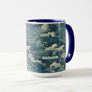 Mug Motif Waves de nom personnalisé