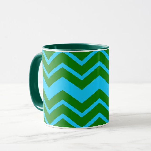 Mug Motif zigzag chevron bleu vert (Devant gauche)