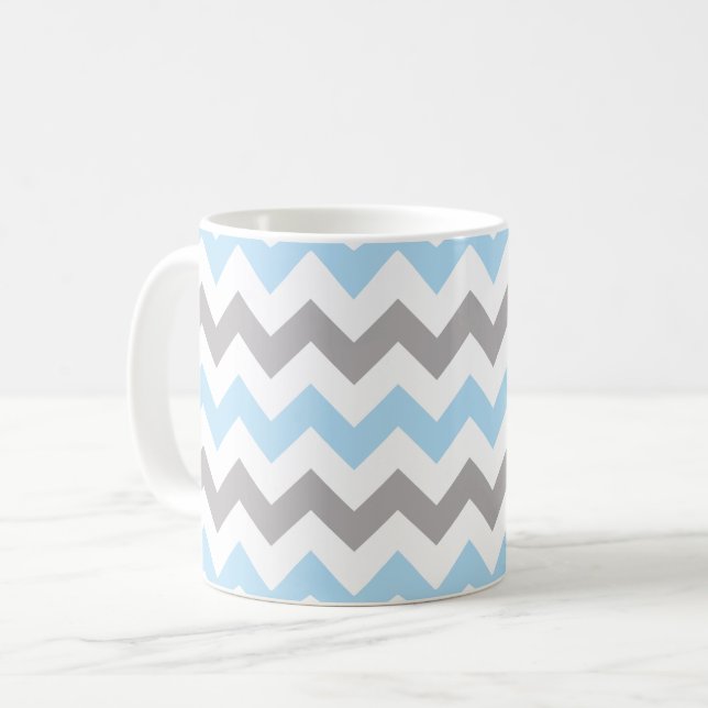 Mug Motif Zigzag, Motif Chevron, Bleu, Gris (Devant gauche)
