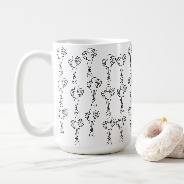 Mug Motifs Ballons Blancs Et Noirs (Avec donut)