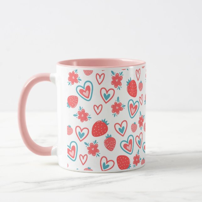 Mug  Motifs de fraises, de coeurs et petite (Gauche)