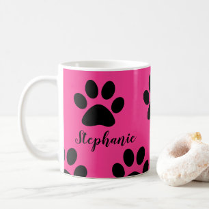 Mug Motifs Empreintes de pattes Black Pink Cute Monogr