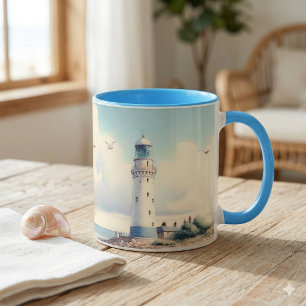 Mug Mouette de phare côtier Sérénité du ciel pastel