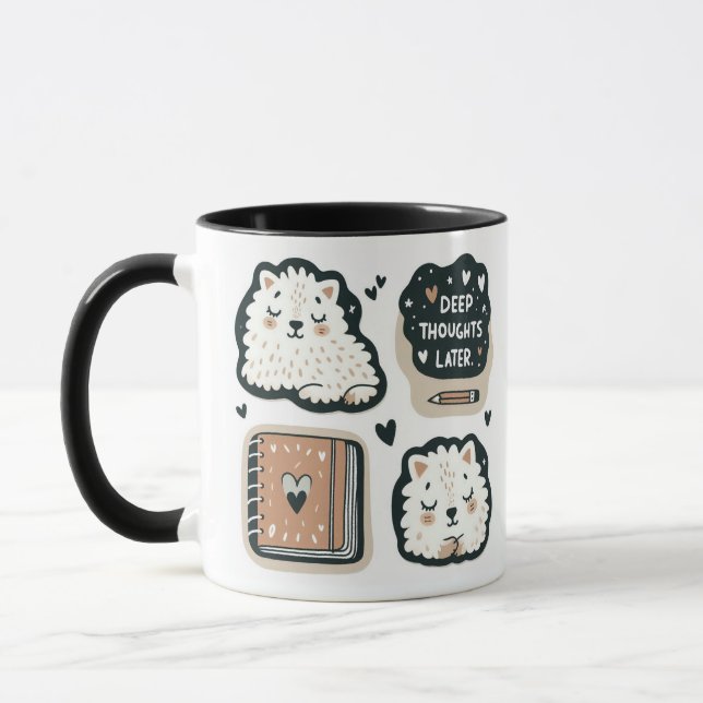 Mug Mouton blanc Fluffé - "Pensées profondes plus tard (Gauche)
