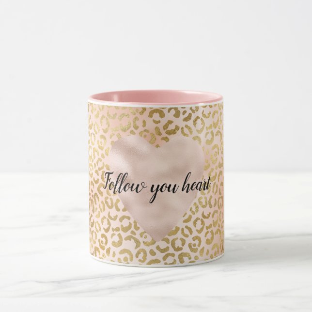 Mug Mouton de coeur léopard doré rose (Centre)