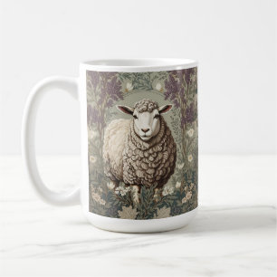 Mug Moutons Élégants Fond de Fleur de Lavande