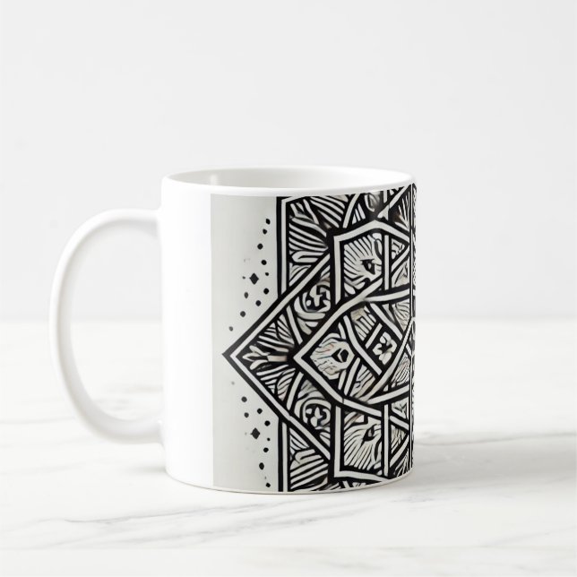 Mug "Mug d'art Mandala géométrique - Unique noir & bla (Gauche)