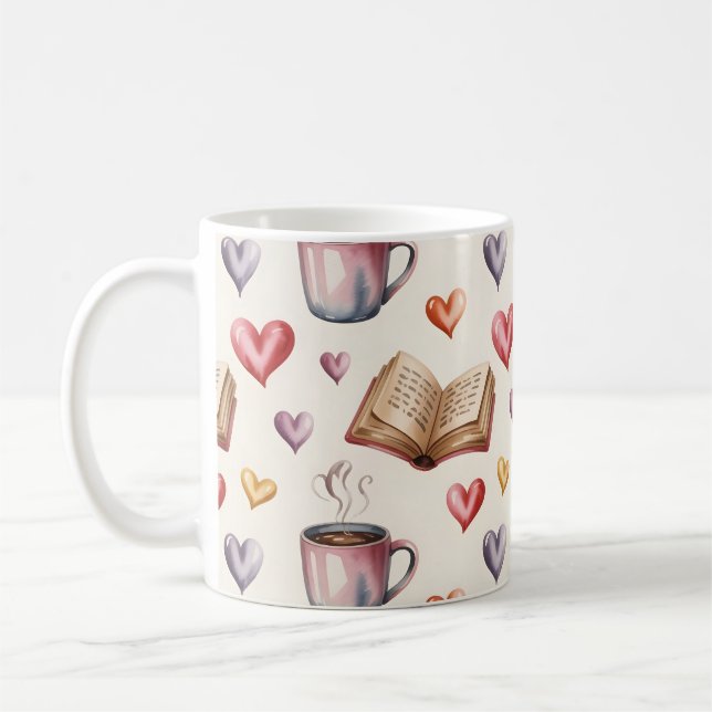 Mug Mugs, Books, and Hearts valentine (Gauche)