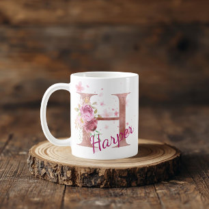 Mug Mugue à initiale florale personnalisée – Lettre H