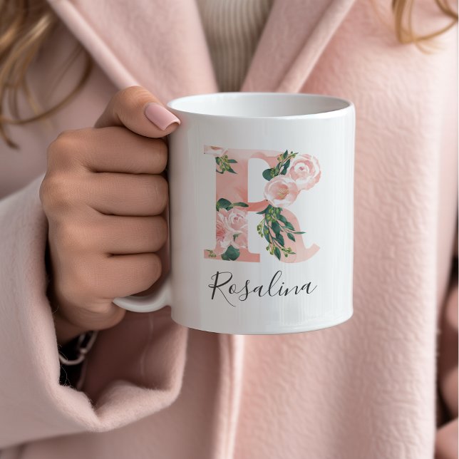 Mug Mugue à l'initiale aquarelle florale - R (Créateur téléchargé)