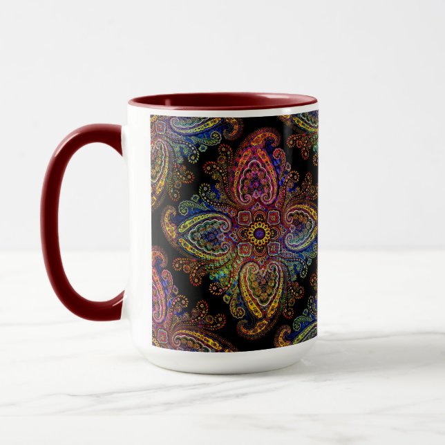 Mug Multicilored Paisley on Black Background (Gauche)