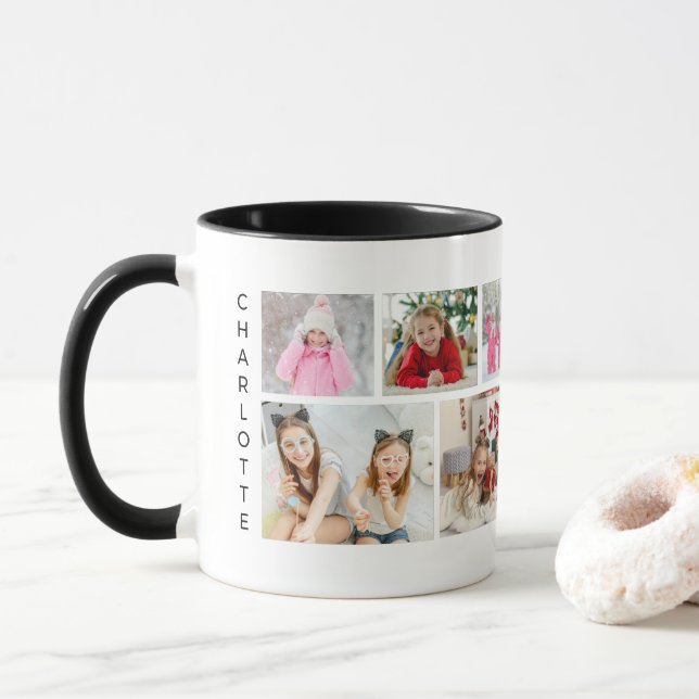 Mug Multiphoto Collage moderne Nom personnalisé (Avec donut)