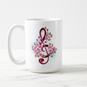 Mug Musical treble clef notes with Sakura flowers