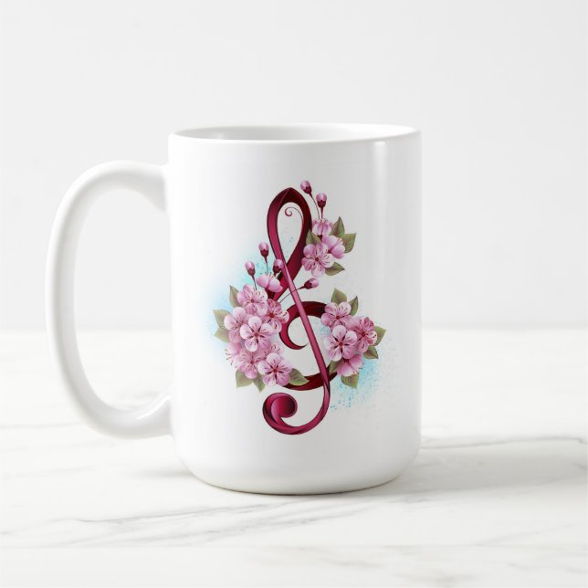 Mug Musical treble clef notes with Sakura flowers (Gauche)
