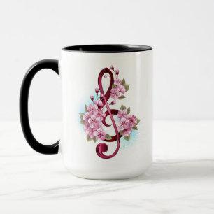 Mug Musical treble clef notes with Sakura flowers