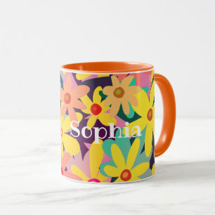 Mug Musique aux fleurs jaune, rose et orange