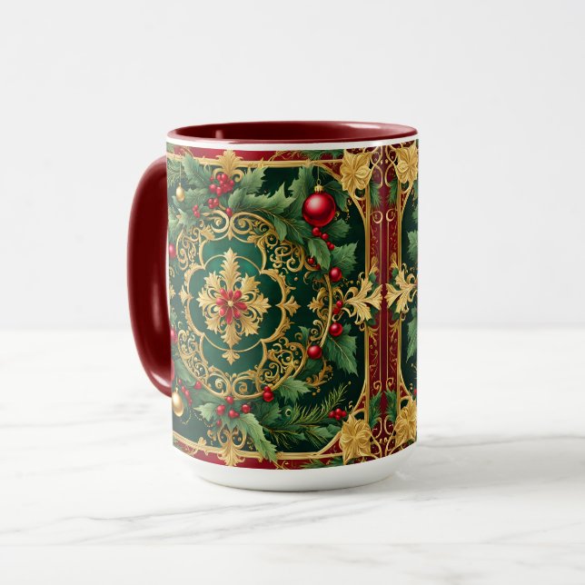 Mug Musique de Noël rouge or vert (Devant gauche)