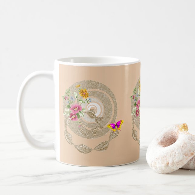 Mug Musique florale beige (Avec donut)