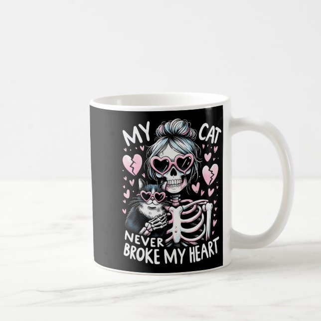 Mug My Cat Never Broke My Heart Funny Skeleton Cat Val (Droite)