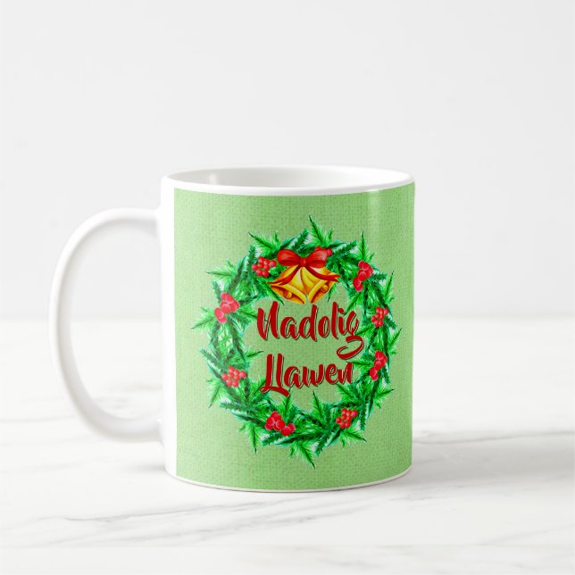 Mug Nadolig Llawen Welsh Joyeux Noël (Gauche)