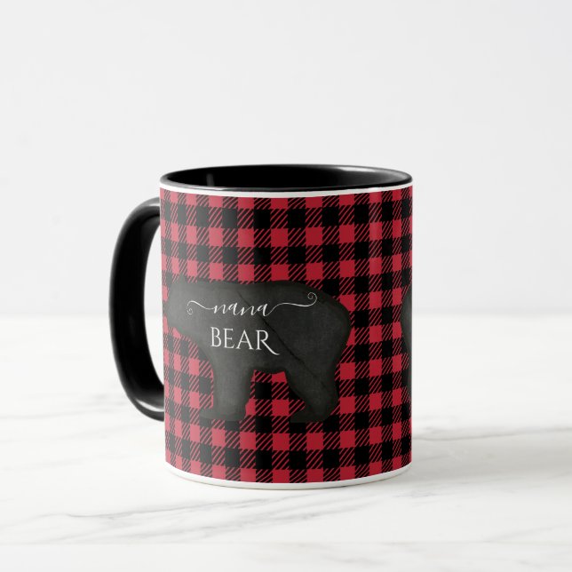 Mug Nana Bear Black n Red Russe Buffalo Check Plaid (Devant gauche)