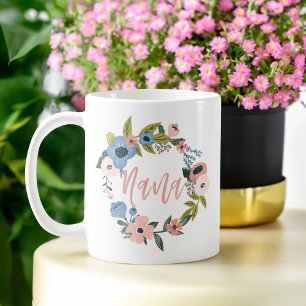 Mug Nana Brush Script Floral Wreath & heart Photo