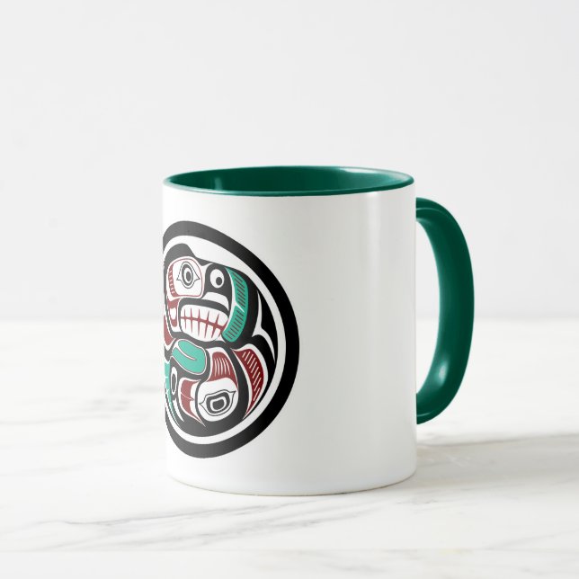 Mug Native American Red Black Haida Art Otter Salmon (Devant droit)